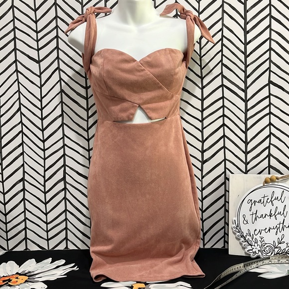 Empire Waist Mauve Pencil Style Open Mid Drift Shoulder Ties Dress Sz S - Picture 3 of 14